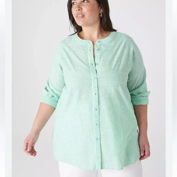 NWT Lane Bryant green striped long sleeve button front top size 14/16 - Picture 1 of 5